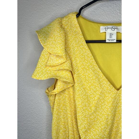 Jessica Simpson Yellow Ruffle Midi Dress Smocked Waist Tiered Feminine S - Picture 5 of 12